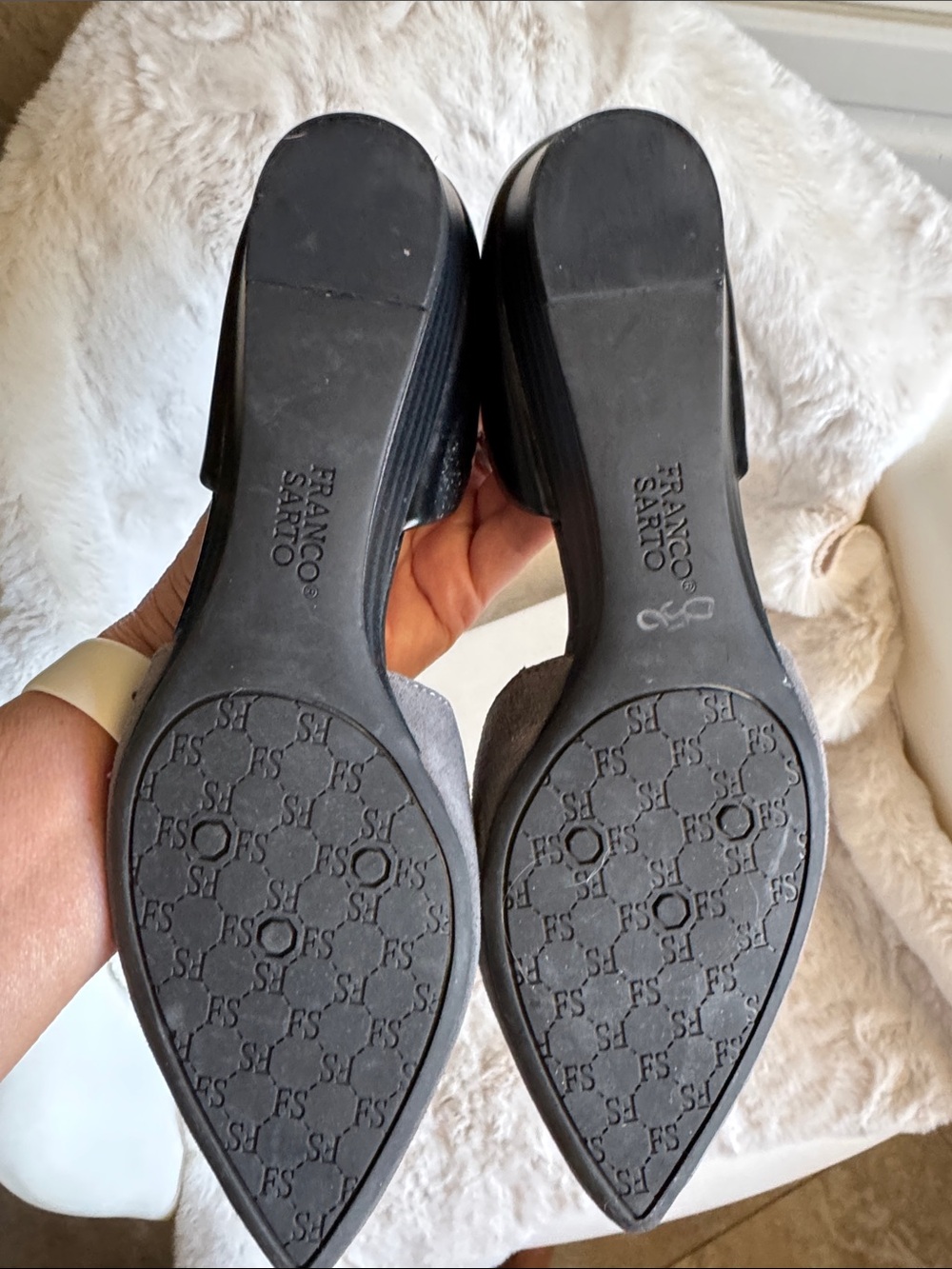Franco Sarto Two-Tone Gray Suede Pointed D'Orsay Flats - Picture 6 of 7